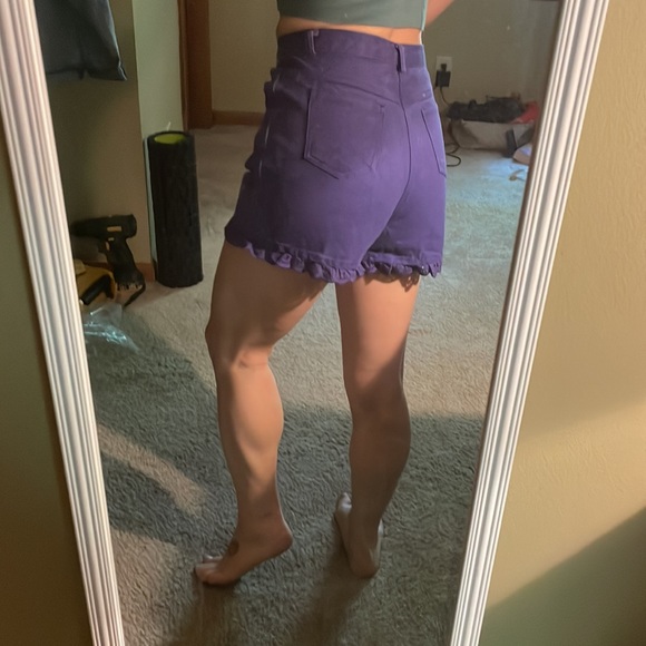 VINTAGE purple cotton shorts eyelet trim zip high rise EUC - Picture 7 of 7